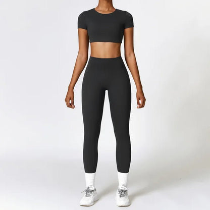 2PCS Seamless Yoga Set Women Workout Set Sportswear Gym Clothing Fitness Long Sleeve Crop Top High Waist Leggings Sports Suits - Fitness Girl Shop