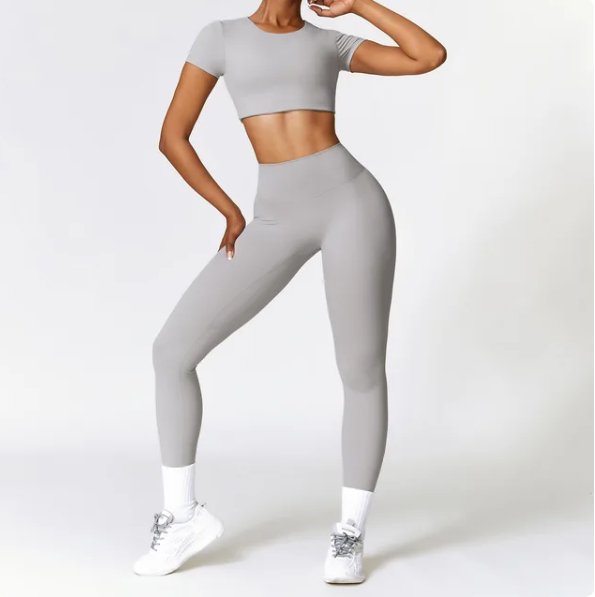 2PCS Seamless Yoga Set Women Workout Set Sportswear Gym Clothing Fitness Long Sleeve Crop Top High Waist Leggings Sports Suits