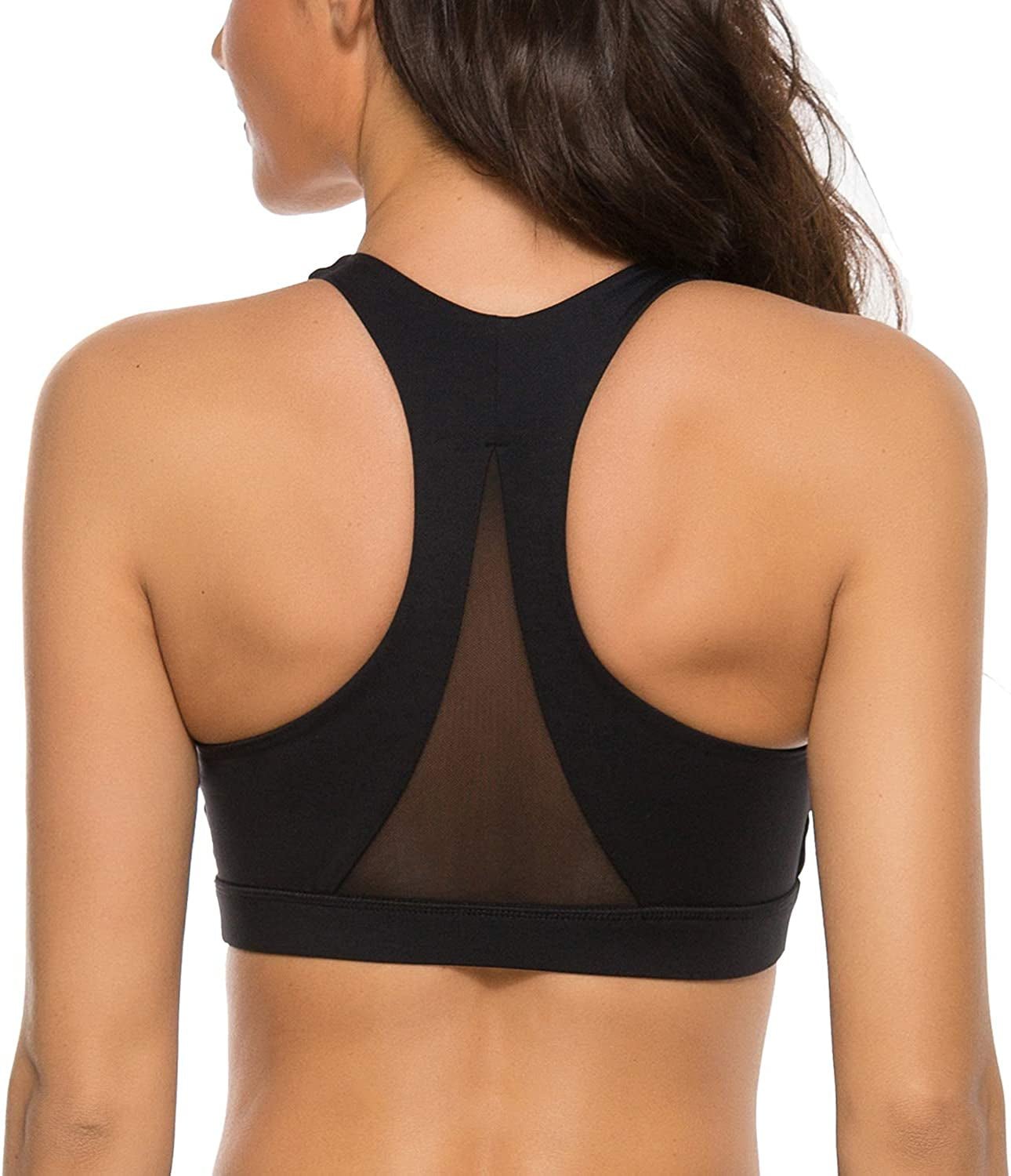 Womens High Impact Sports Bra - Workout Crop Top High Neck Longline Sports Bra for Workout Yoga Gym - Fitness Girl Shop