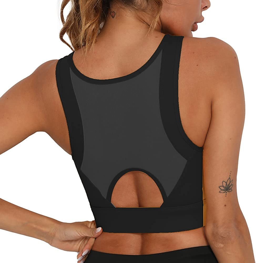 Womens High Impact Sports Bra - Workout Crop Top High Neck Longline Sports Bra for Workout Yoga Gym - Fitness Girl Shop