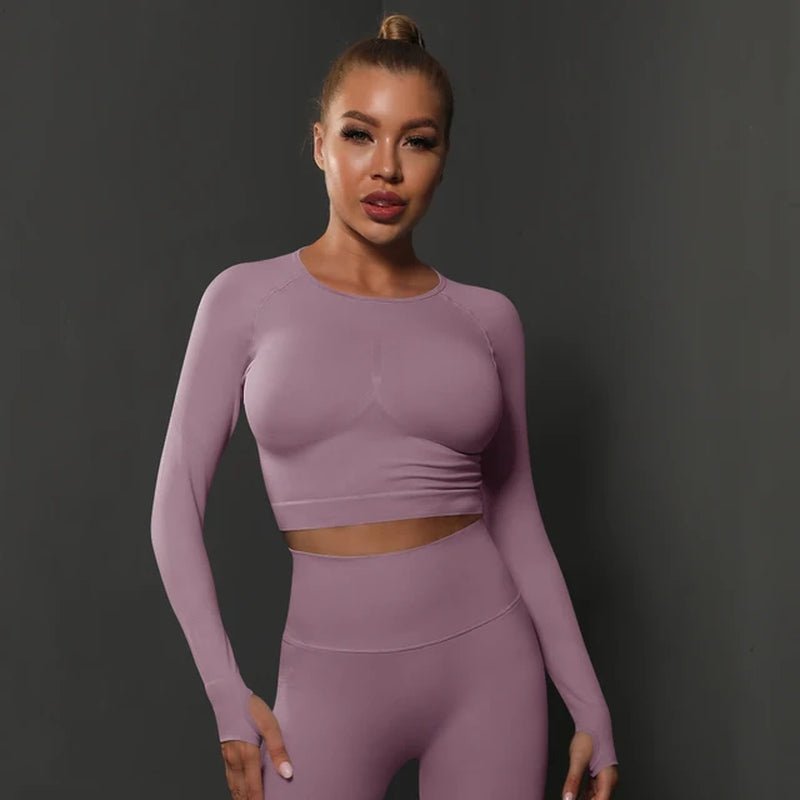 Women's Seamless Yoga Crop Top - Long Sleeve Active Wear - Fitness Girl Shop