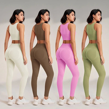 Women's Enhanced High Waisted Seamless Yoga Set - Top & Leggings